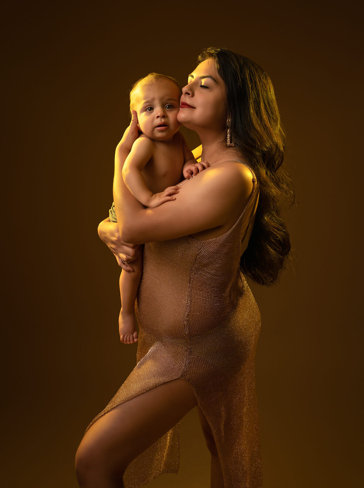 Postpartum photo of a mom looking glamorous