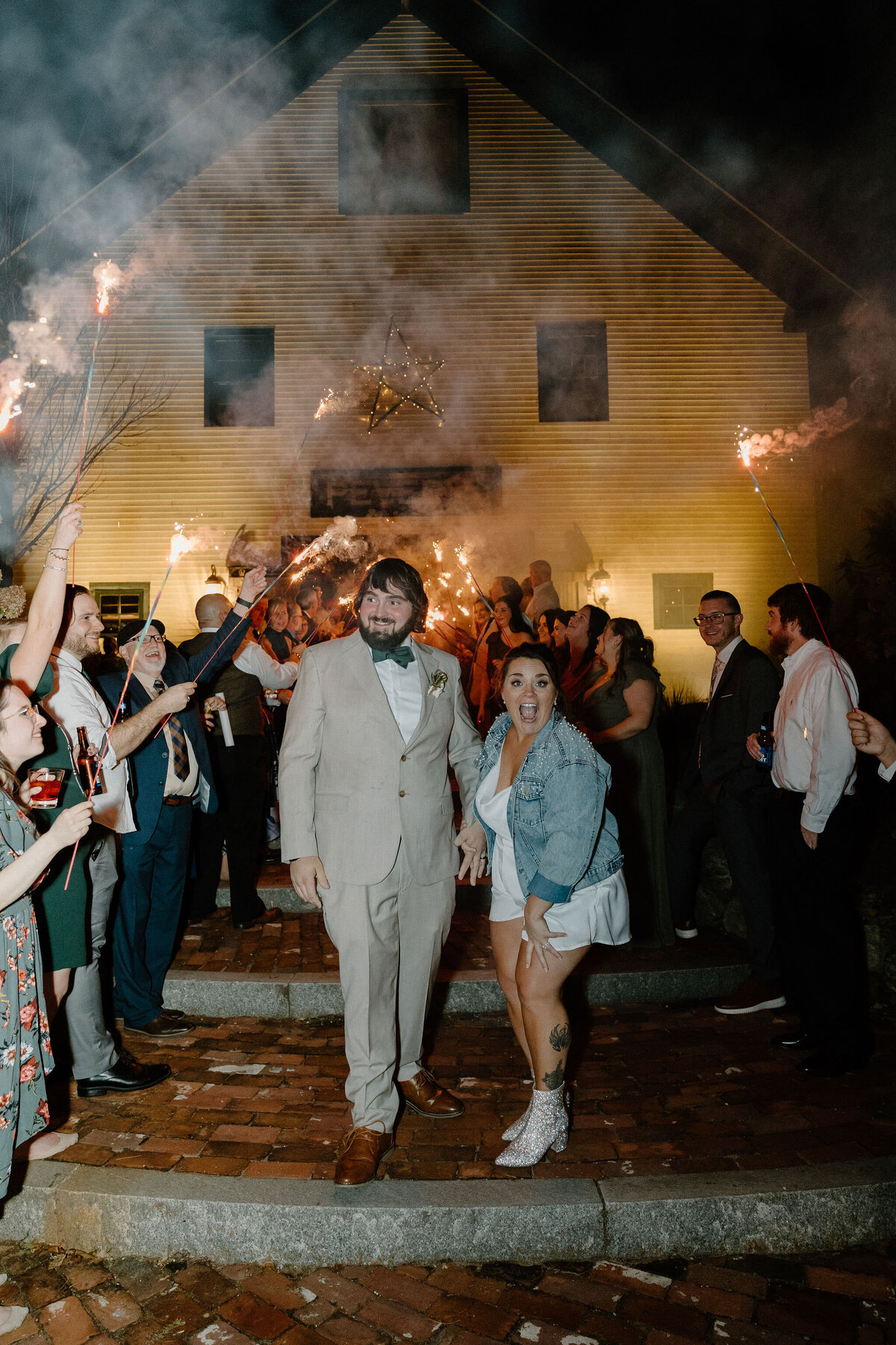 bride and groom with sparklers