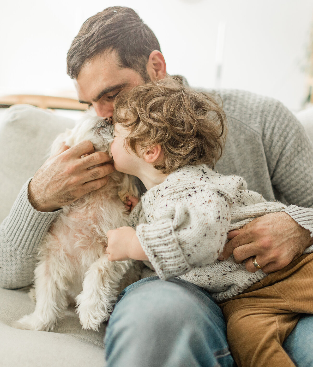 father and son family photos with dog