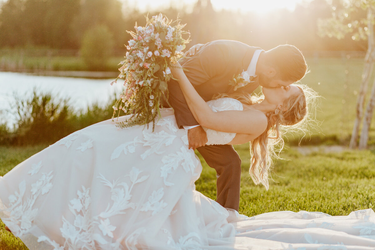 bride and groom kissing