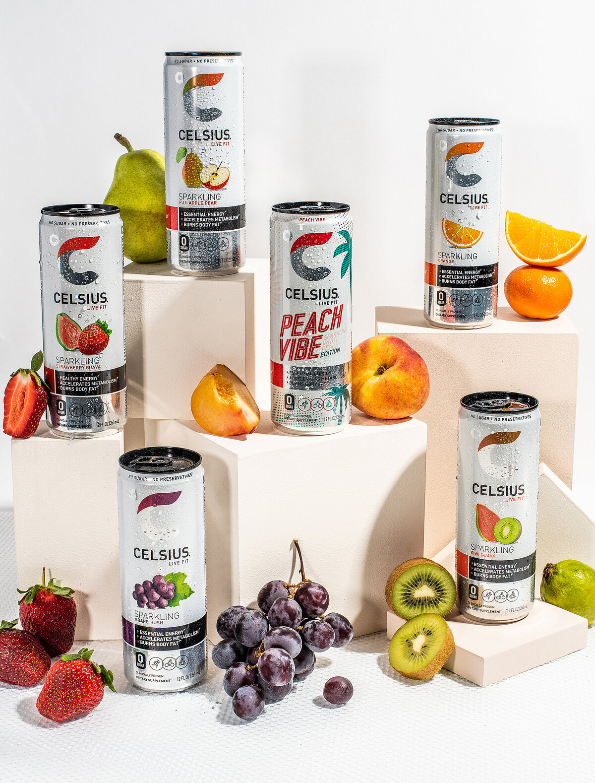 product photography of celsius energy drinks