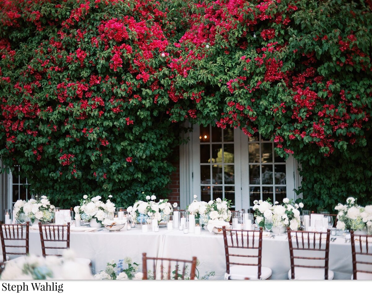 outdoor, reception, oblong arrangements, head table, white liens, pillar candles