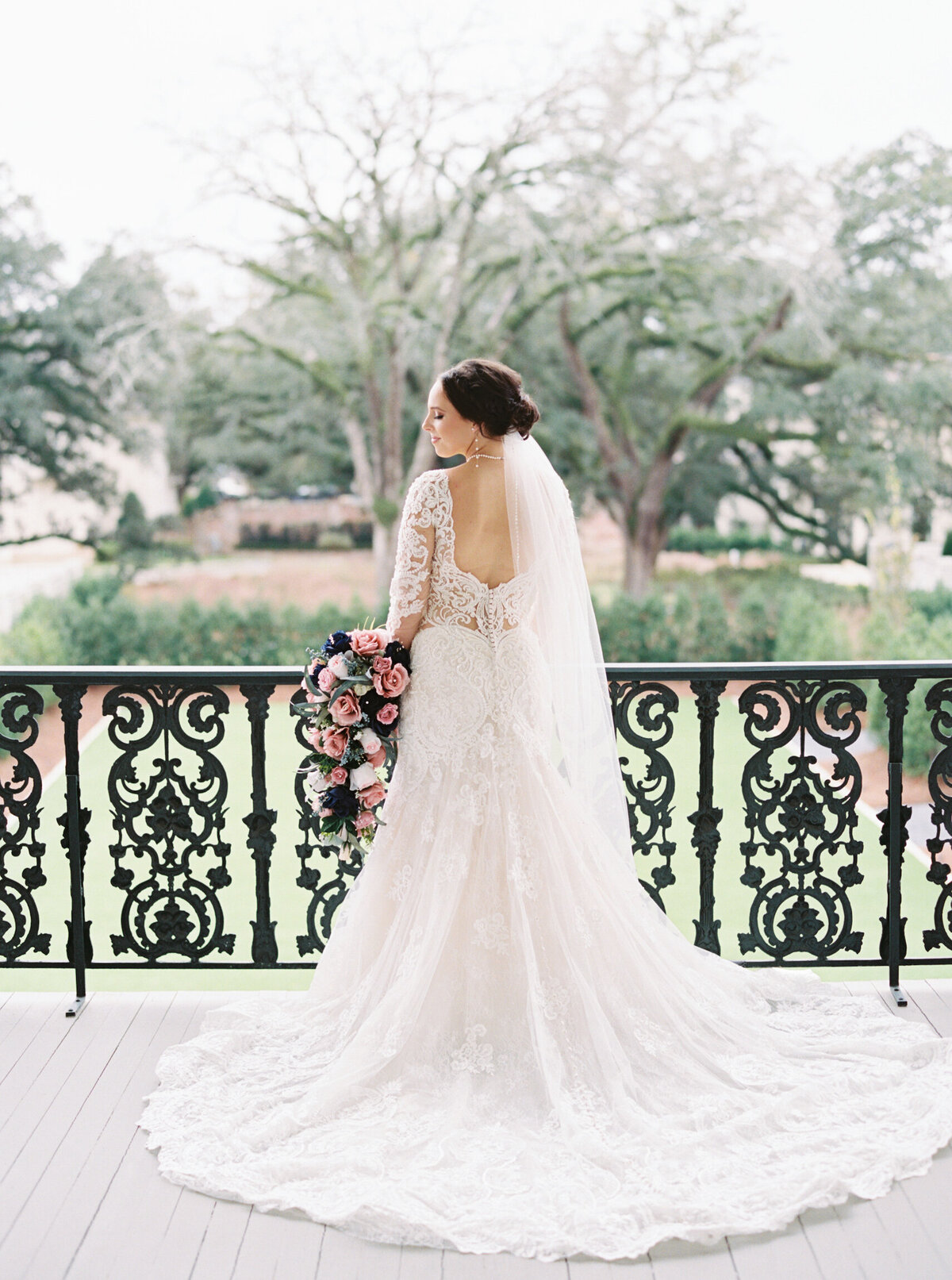 Elegant bridal portrait taken at The Gilmour in Baton Rouge, Louisiana, captured on film by Morgan Alysse, Louisiana film photographer.