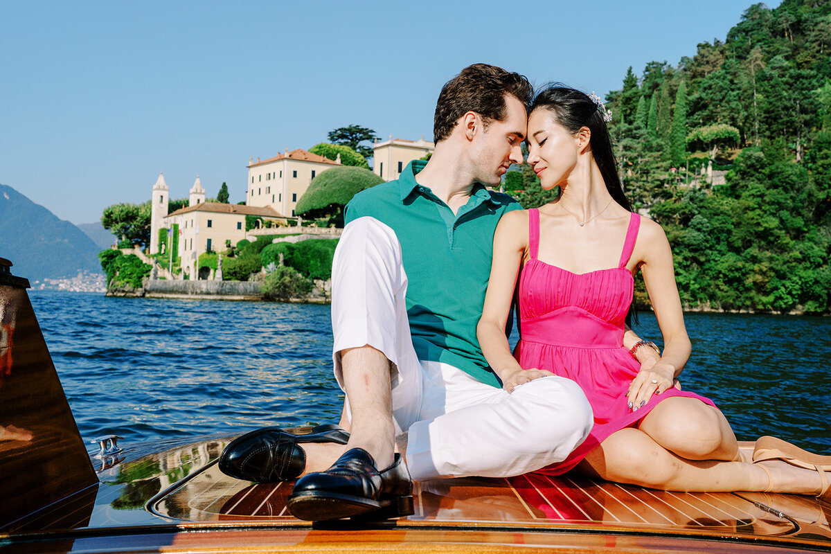 Boat ride engagement session on Lake Como in Italy photographed by Lake Como Photographer