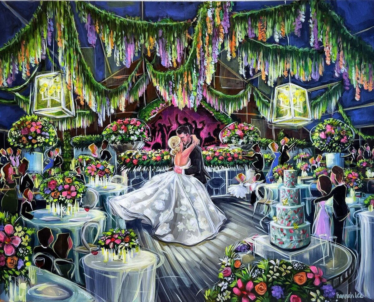 Live Wedding Painting of couples first dance at TX wedding reception - Brockermeyers - Belle Events