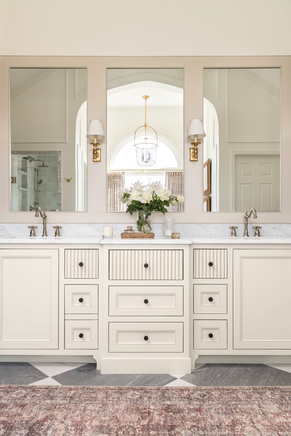 Custom Bathroom Renovation Marble White Custom Cabinetry Marietta Georgia Ashley Gentile Interior Designer Atlanta