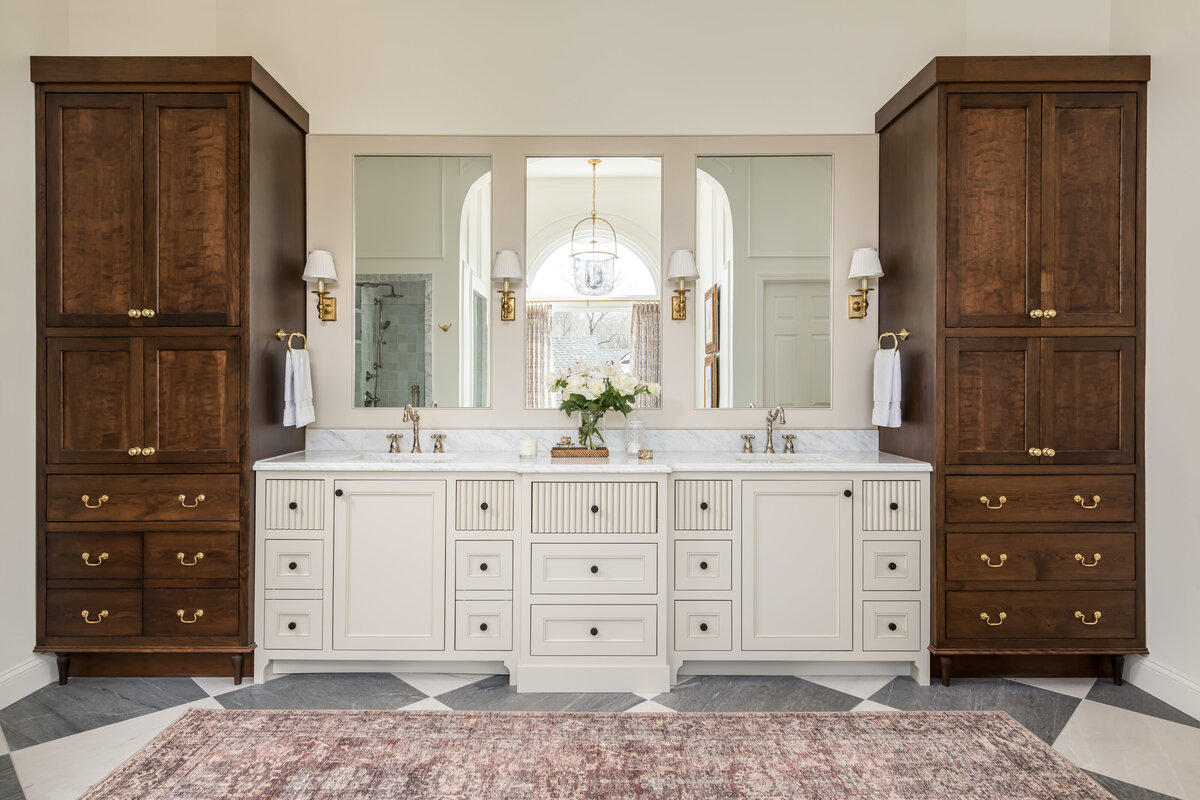 Custom Bathroom Renovation Marble White Custom Cabinetry Marietta Georgia Ashley Gentile Interior Designer Atlanta
