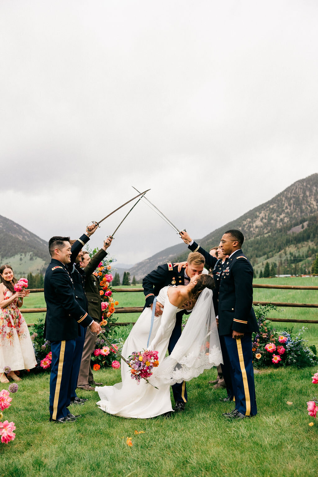 Army wedding saber arch Big Sky Montana