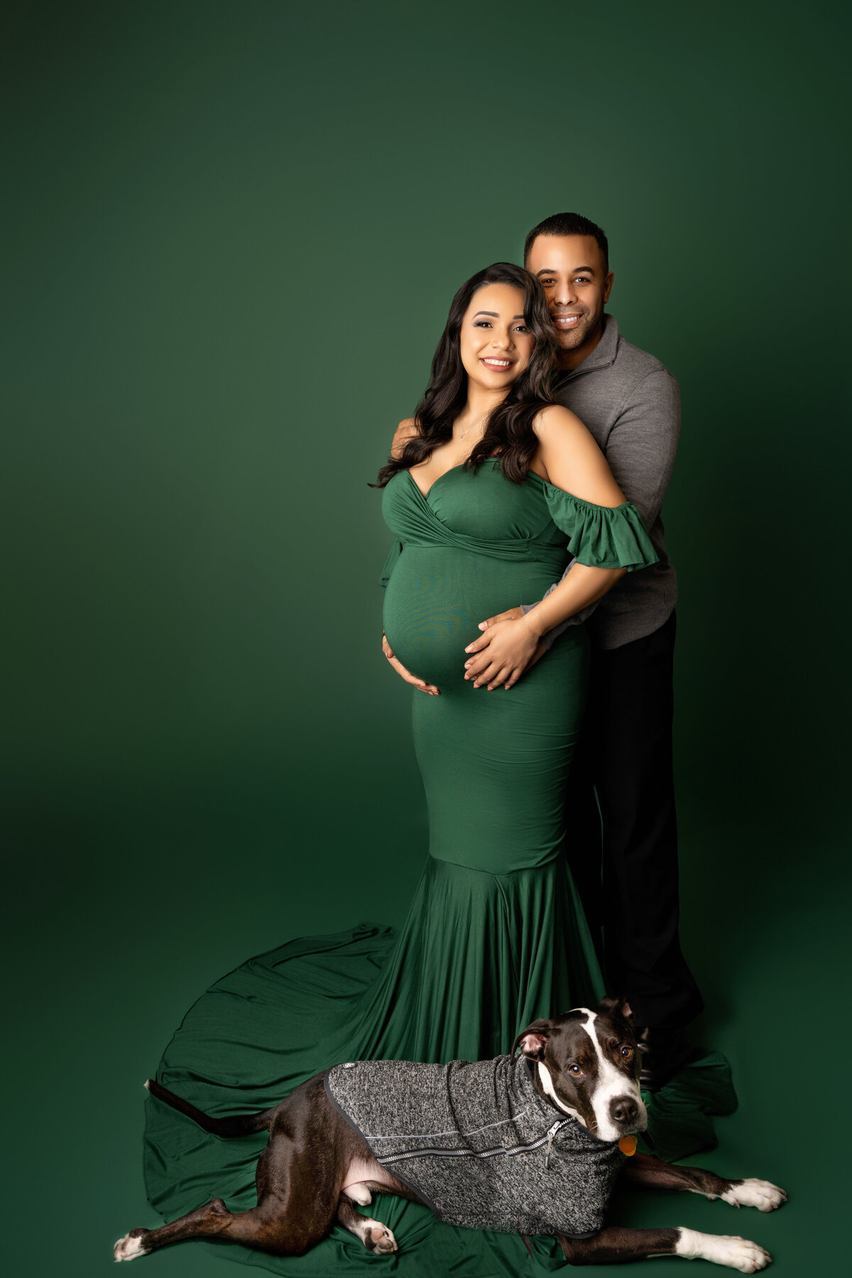 pregnant couple dog studio new orleans green  man belly pregnant