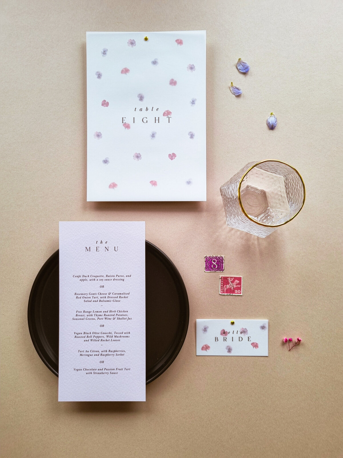 Black, Lilac and Pink Modern Floral wedding stationery