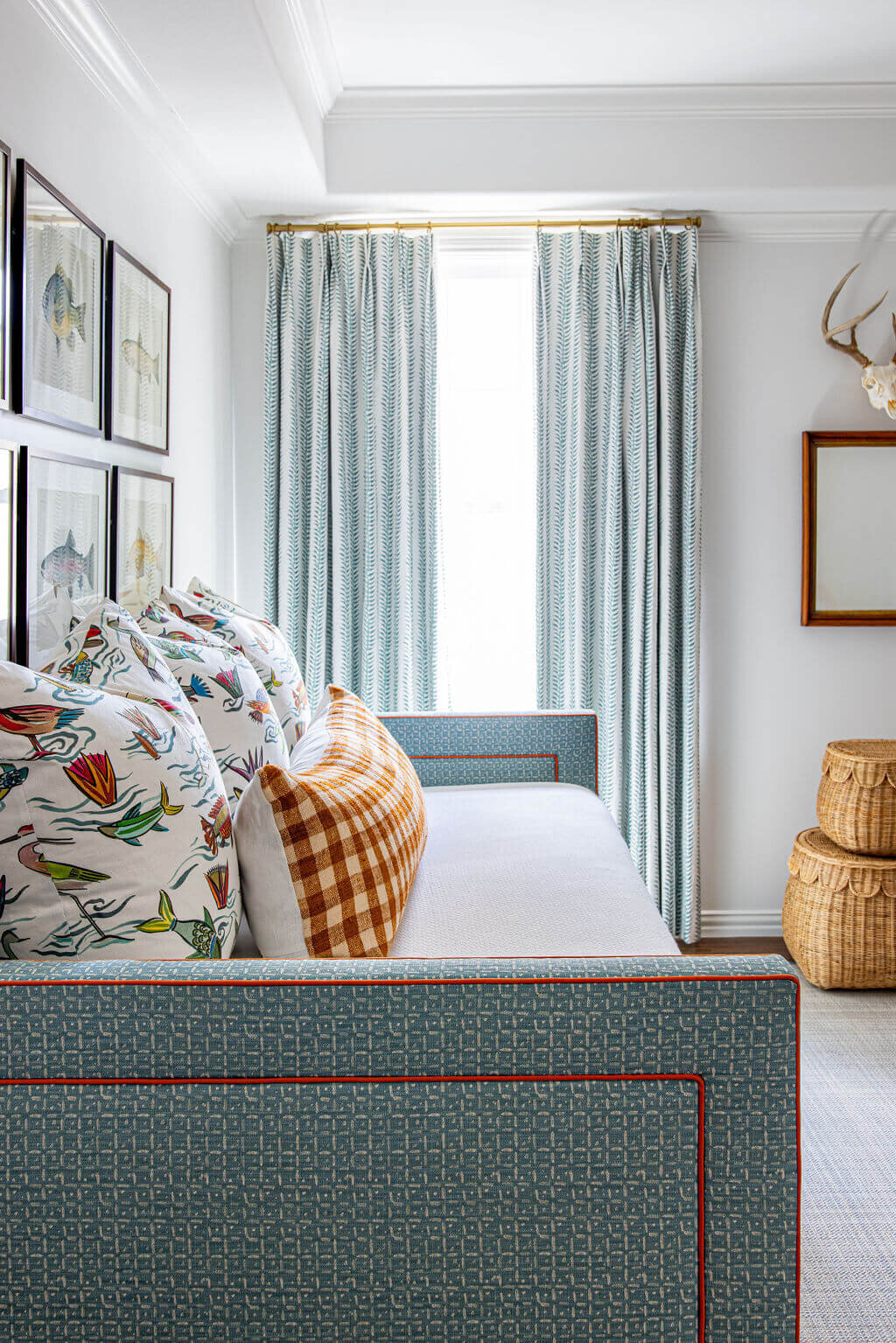 oyster creek studios university park blue and red piping day bed