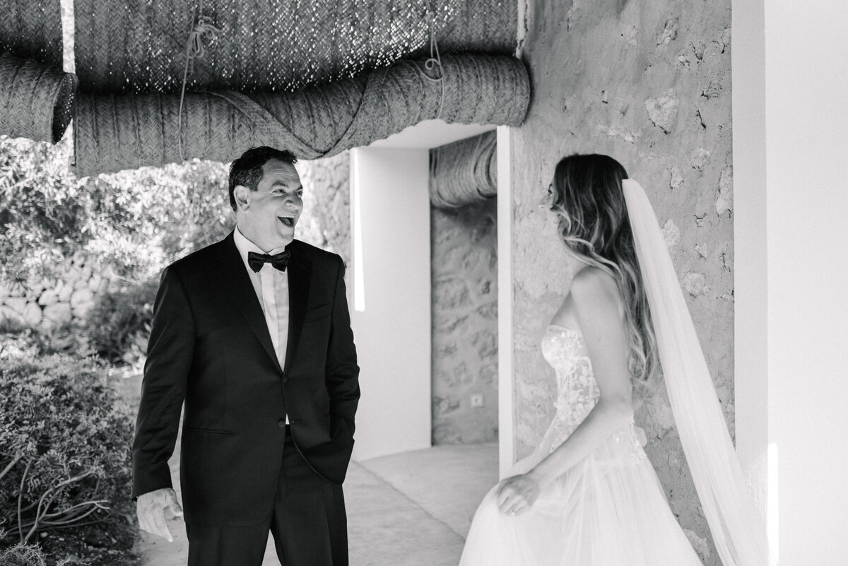 first look with dad at wedding in mallorca