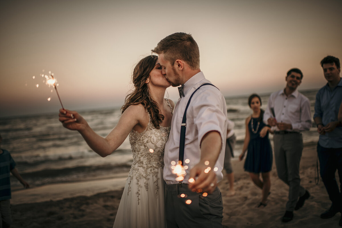 Summer beach Sparklers Wedding Photo