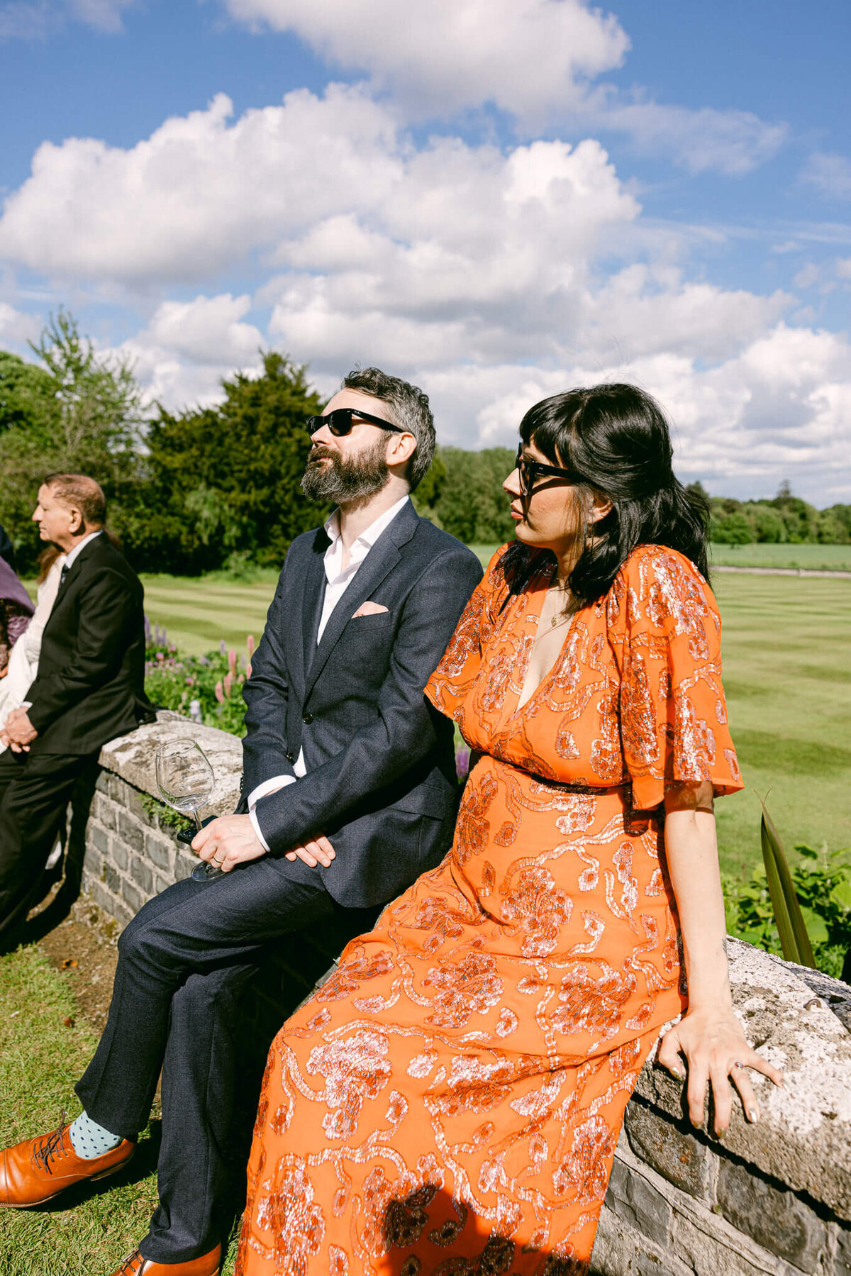 A wedding photo of guests during cocktail hour at Luttrellstown Castle in Ireland