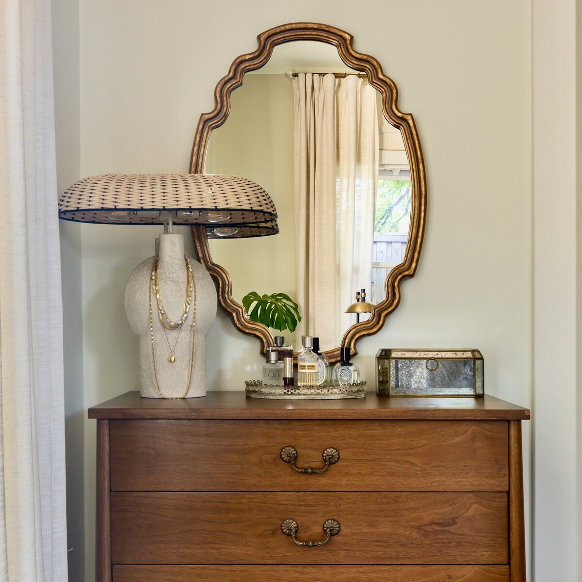 rebekah nicole interiors vintage mirror with lamp