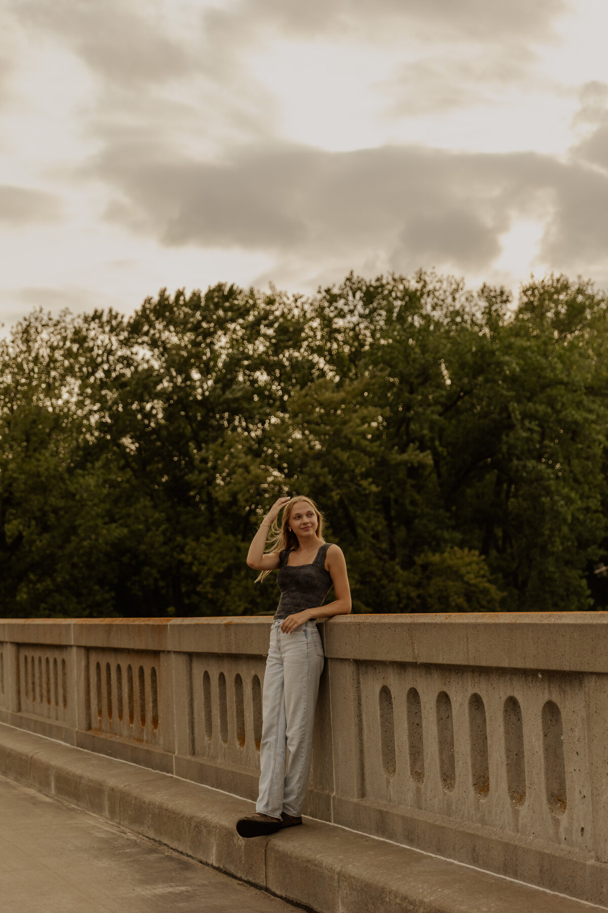 Girls Senior Photos on a Bridge at Latsch Beach in Winona, MN 