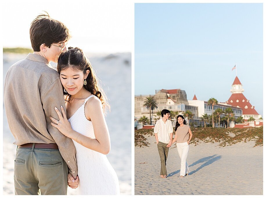 engaged couple on coronado beach san diego