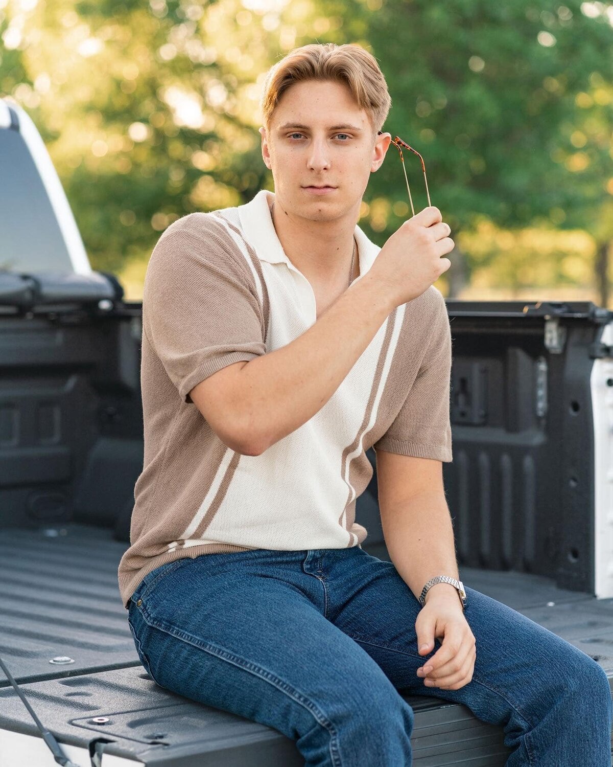 High school senior boy with Truck in Austin Texas.