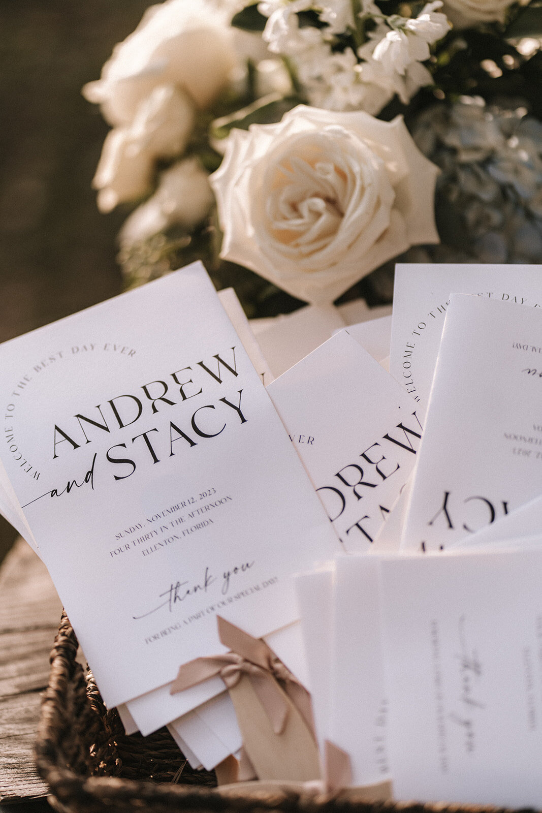 Close up of wedding programs