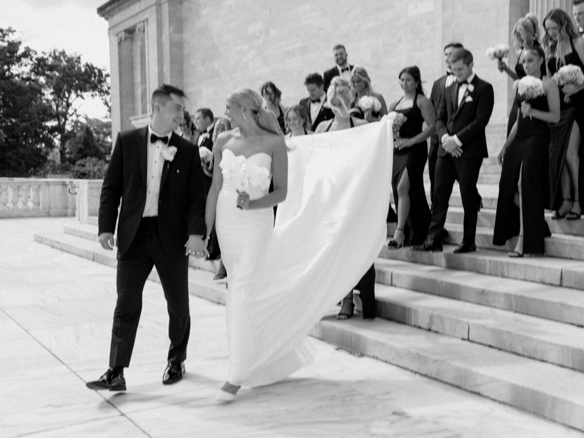 Bridal party in black and white for a timeliness Windows on the River Wedding