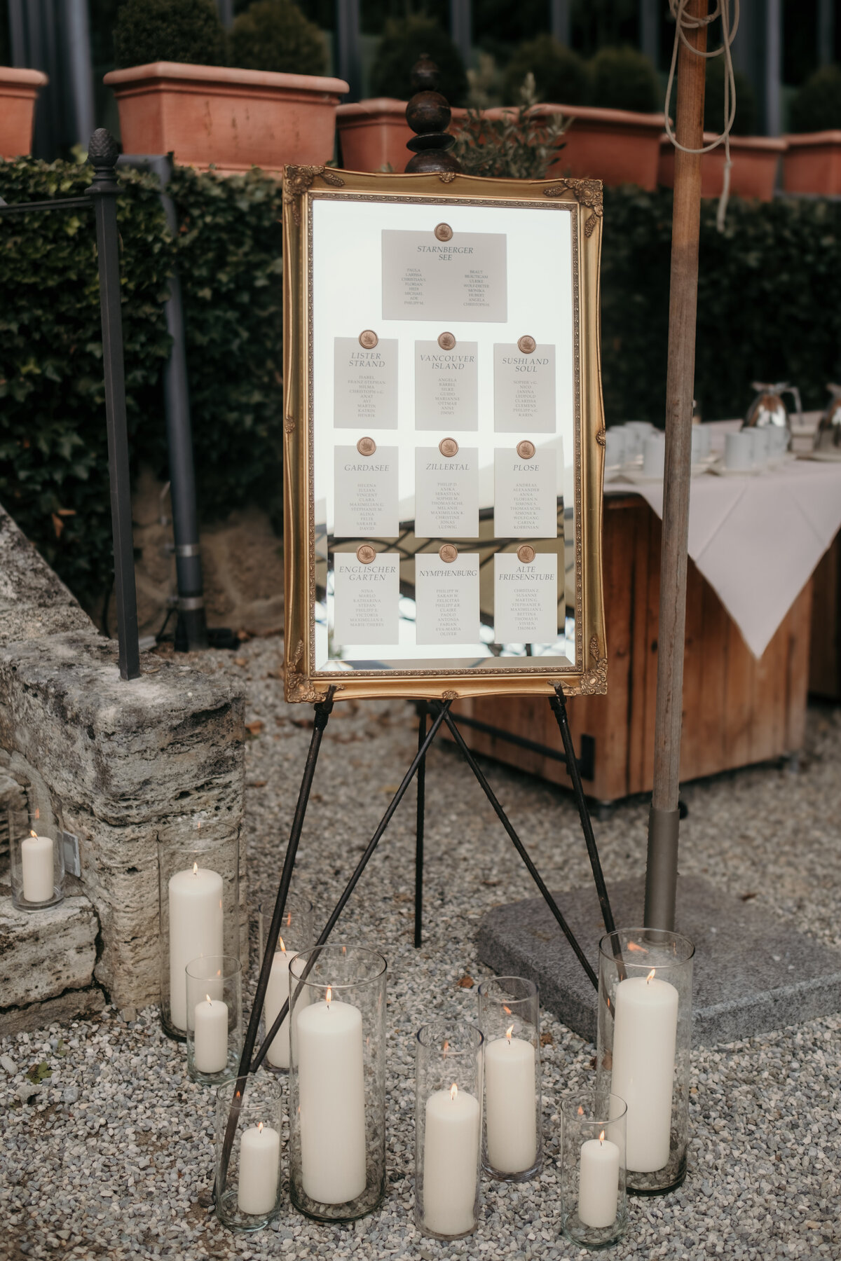 The table arrangement on an easel.