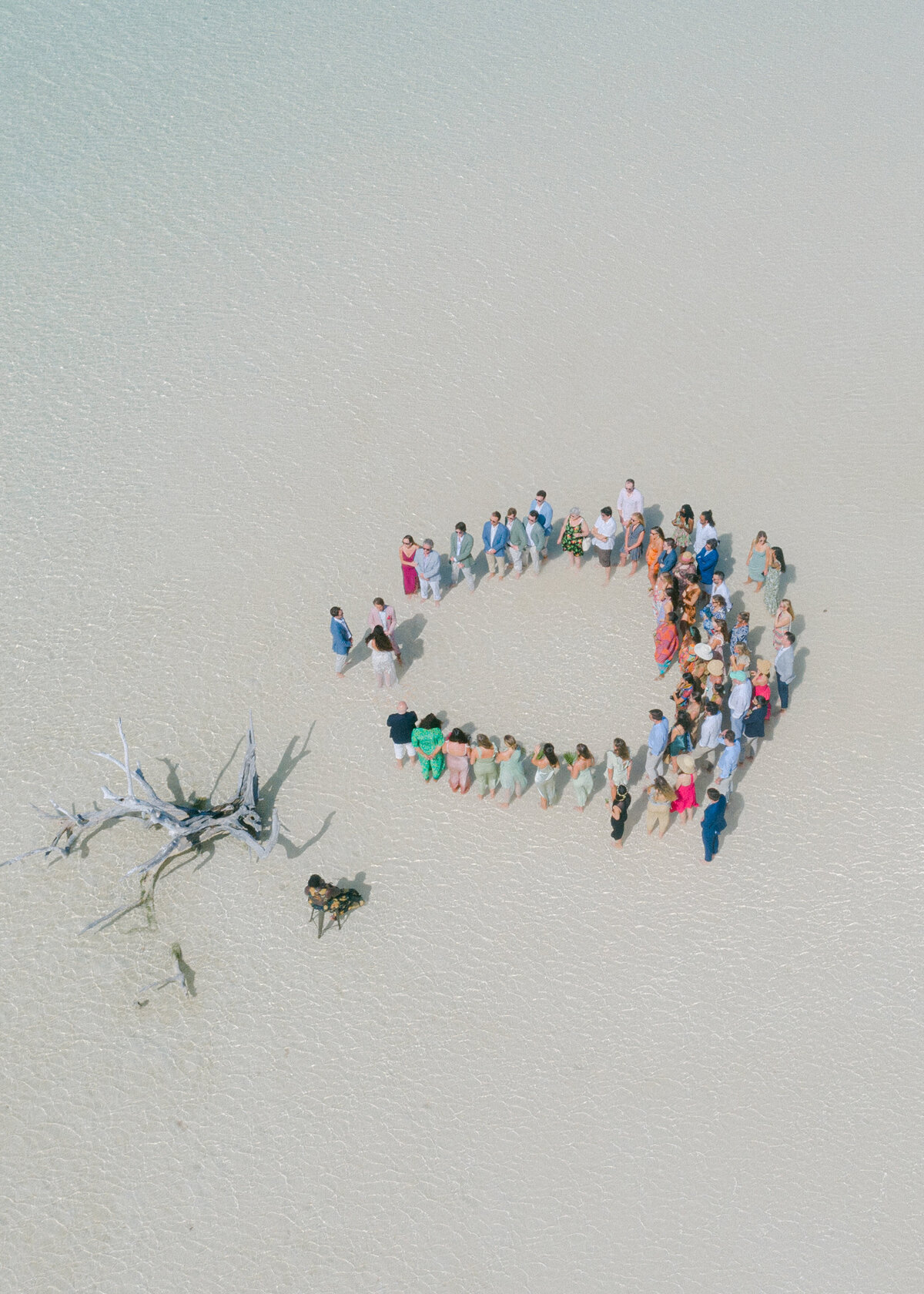 Aerial view of guests attending wedding Harbour Island.