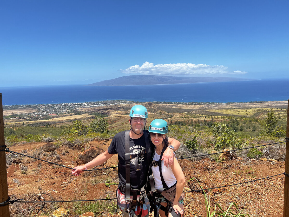 couple doing zip lining in Hawaii