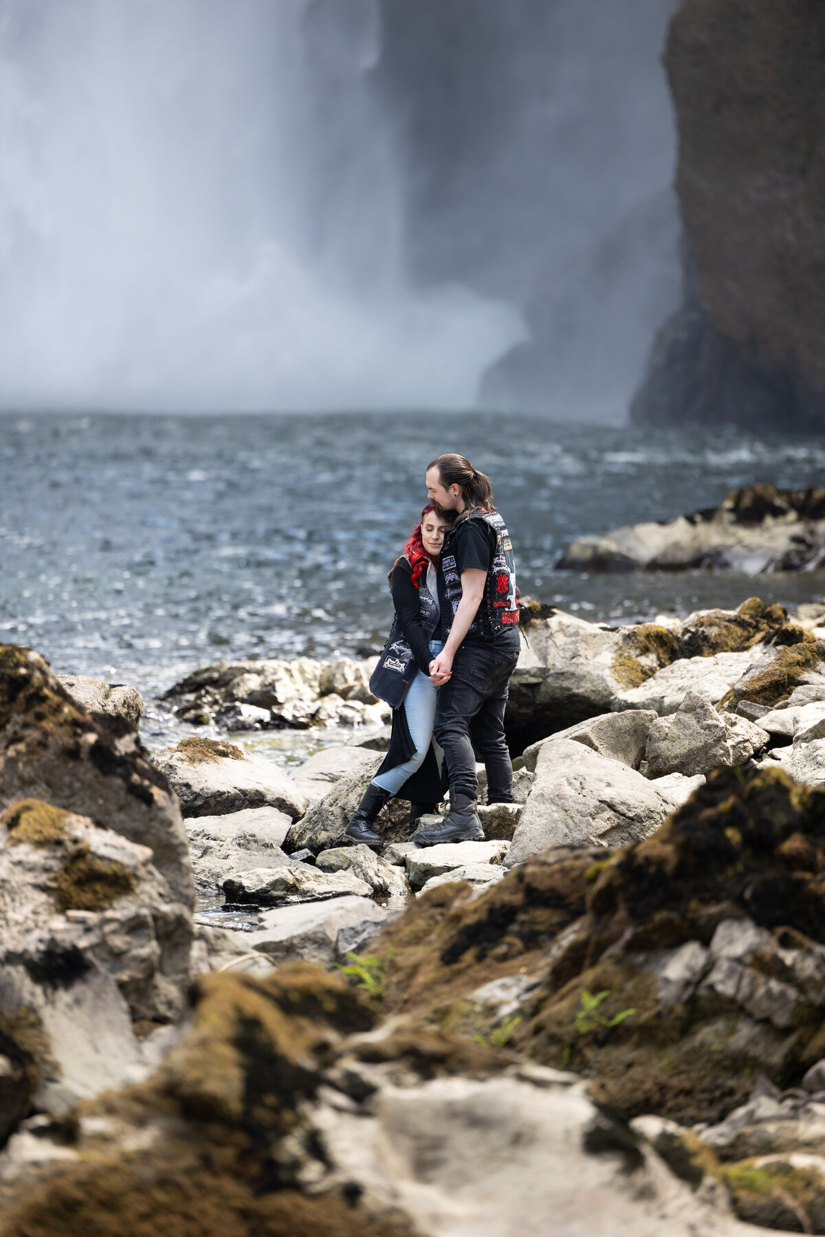 proposal and engagement photo at waterfall in  seattle washington