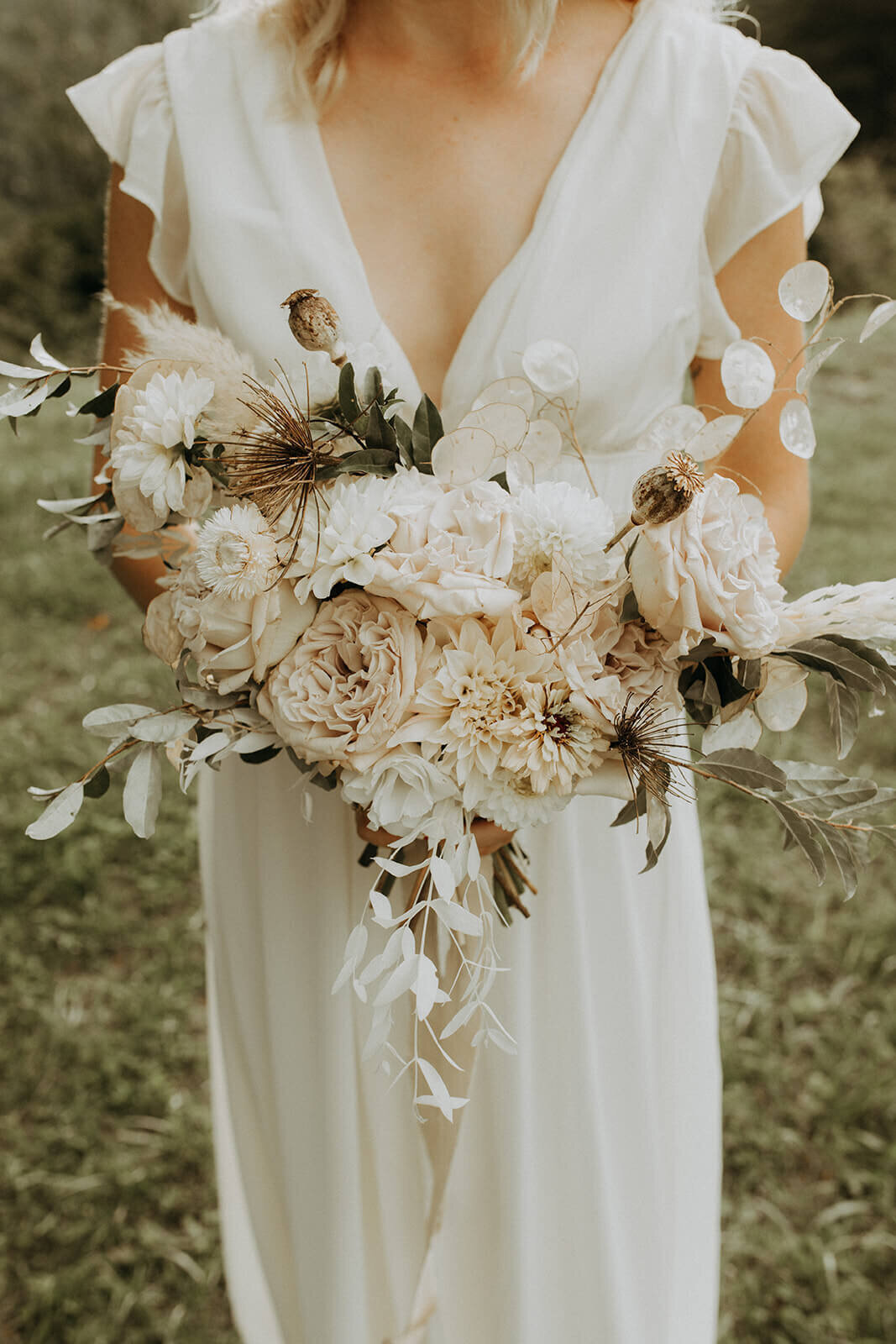 All white bouquet for an elopement in the Smoky Mountains