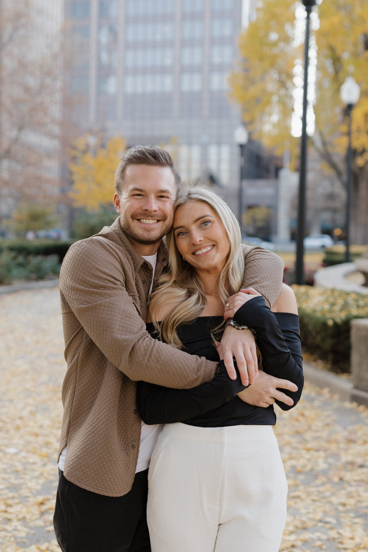 Indianapolis engagement photographer candid fall portrait