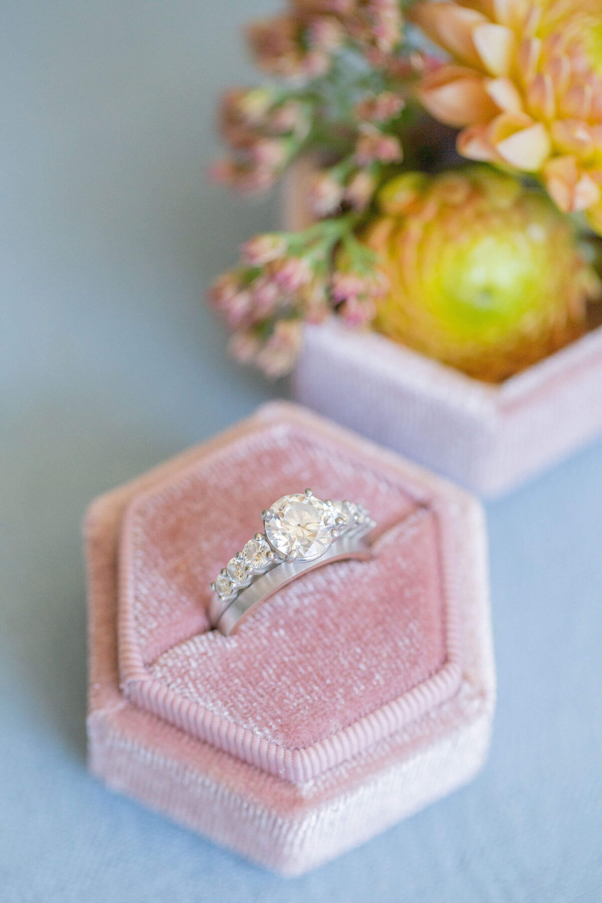 close up of bride's engagement ring