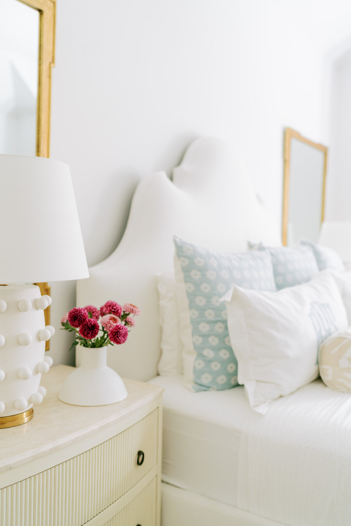 oyster creek studios spring valley remodel bedside table styling pink flowers