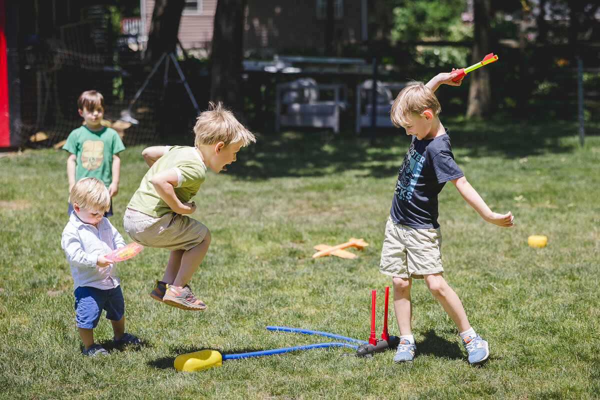 Kids playing at a casual birthday party