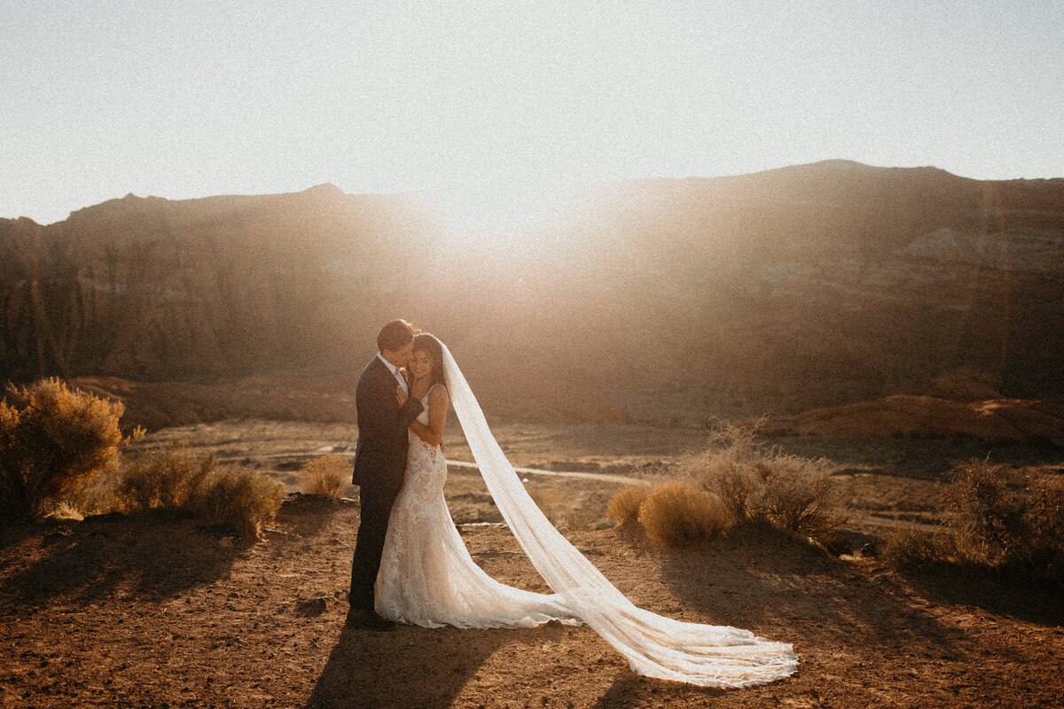Zion National Park Elopement during sunset portraits of bride and groom
