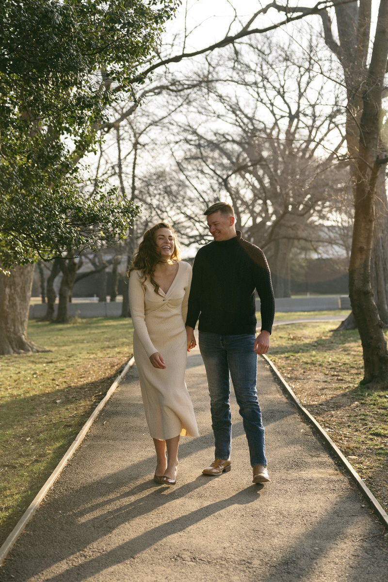 A sunrise engagement session at the Jefferson Memorial