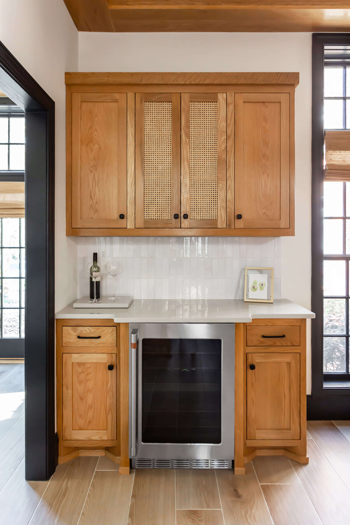 sweet southern home brighton place wooden kitchen with beverage fridge