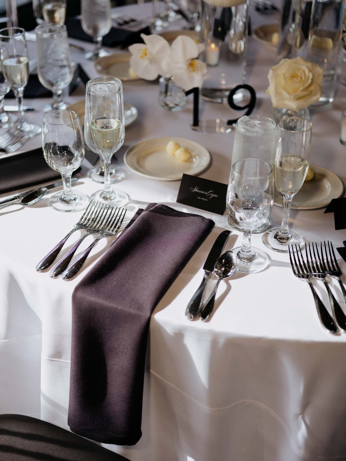 Classic black and white wedding details at Windows on the River