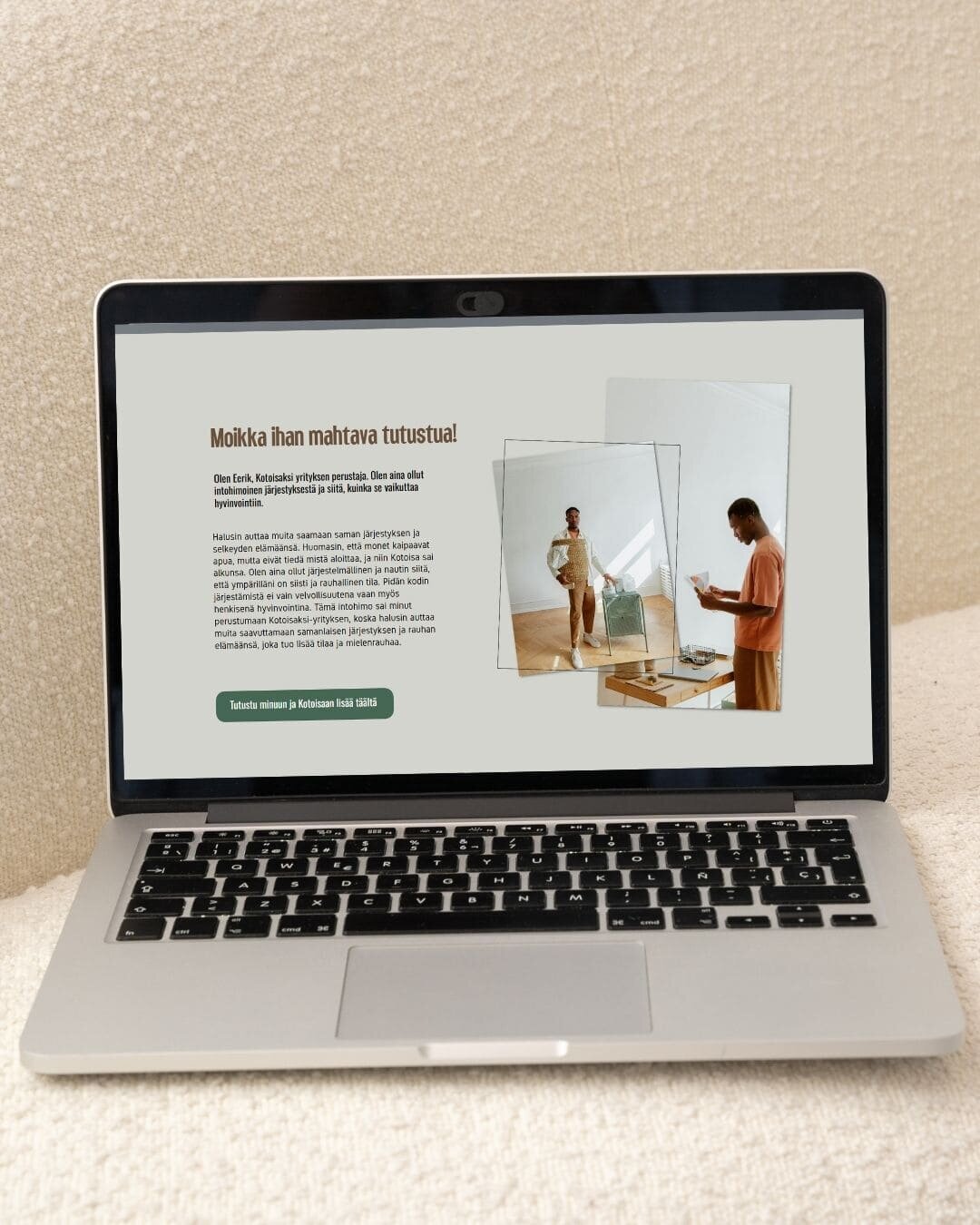 läppäri, jossa kuva kotoisaksi nettisivupohjasta