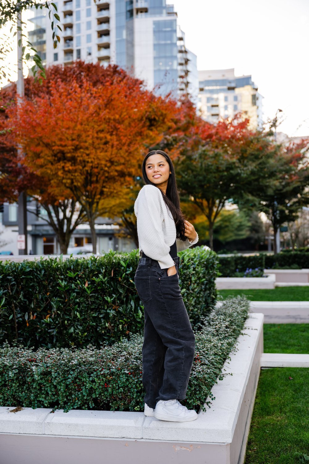 lake washington high school senior in downtown bellevue in fall
