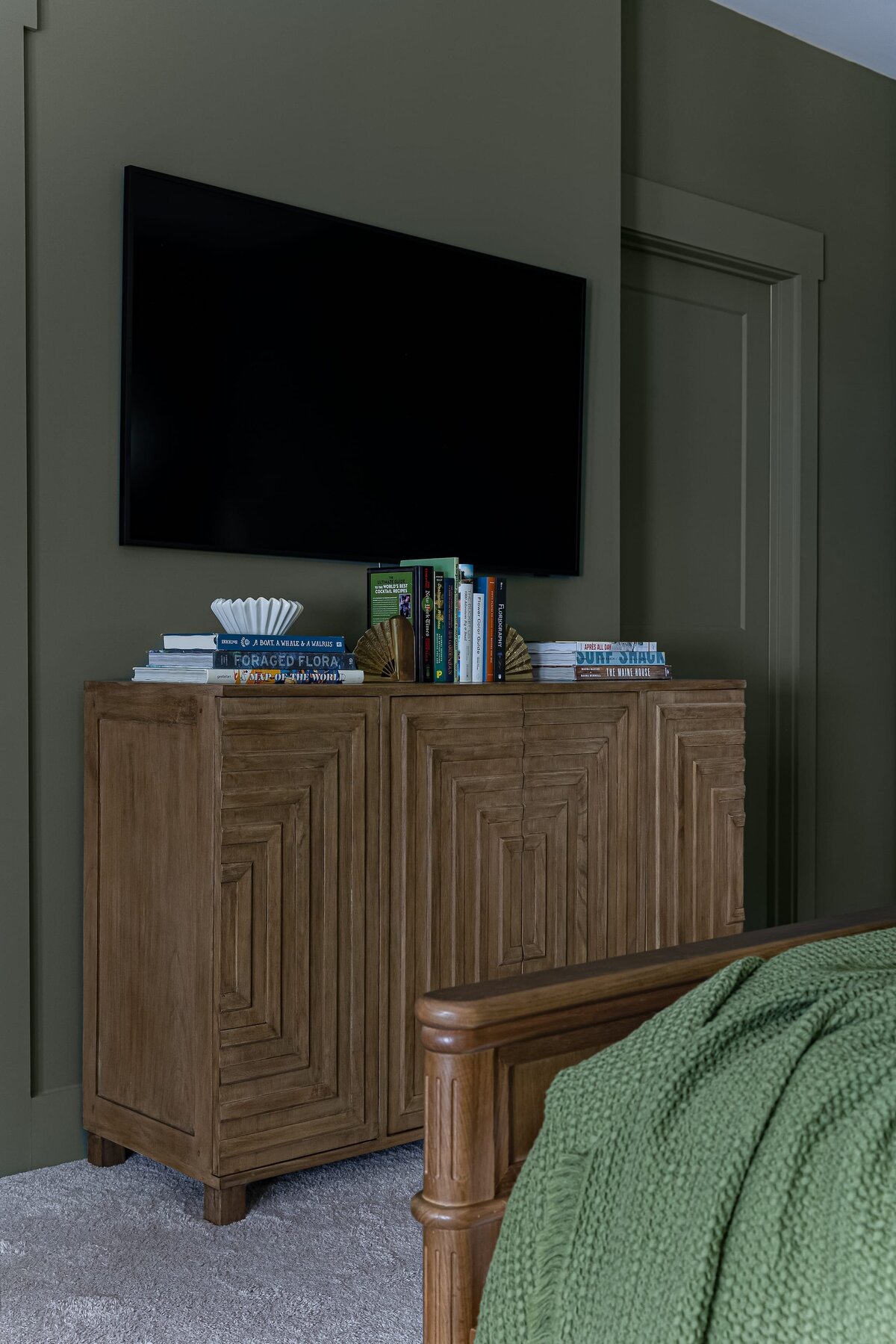 melinda chesson interiors everett place moody green walls and wooden dresser
