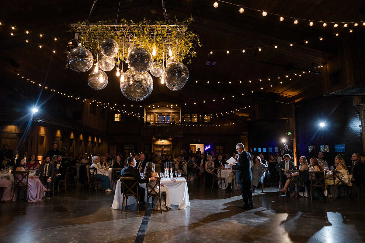 Wedding reception speeches at Spruce Mountain Ranch