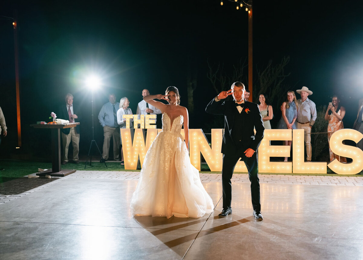 Arizona wedding photographer image at The Paseo mountain backdrop
