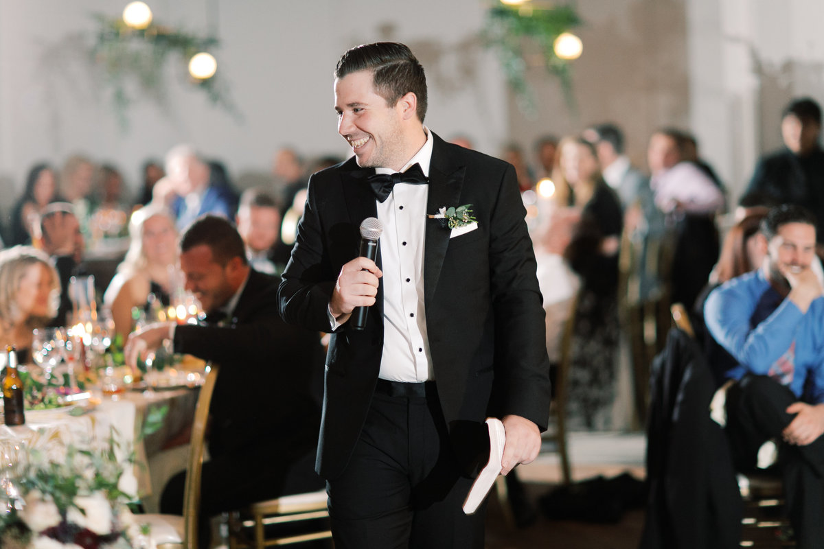 groomsmen giving speech during philadelphia wedding reception