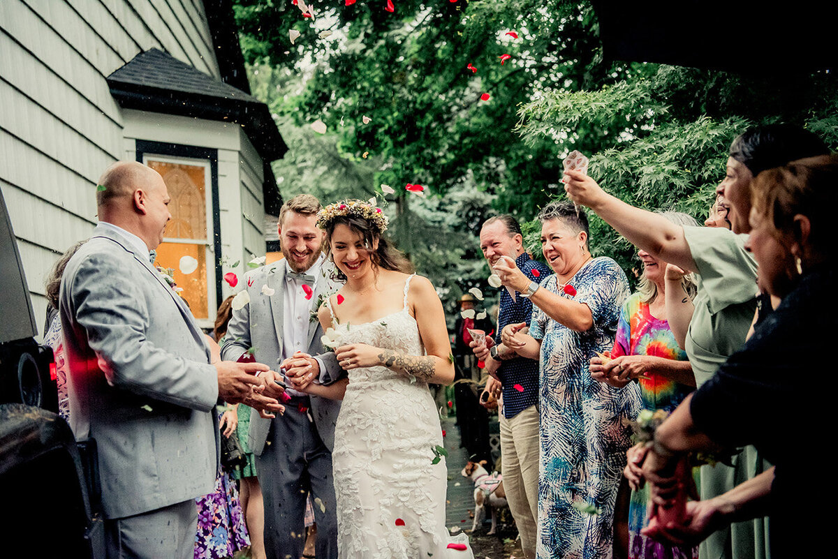 happy couple exiting