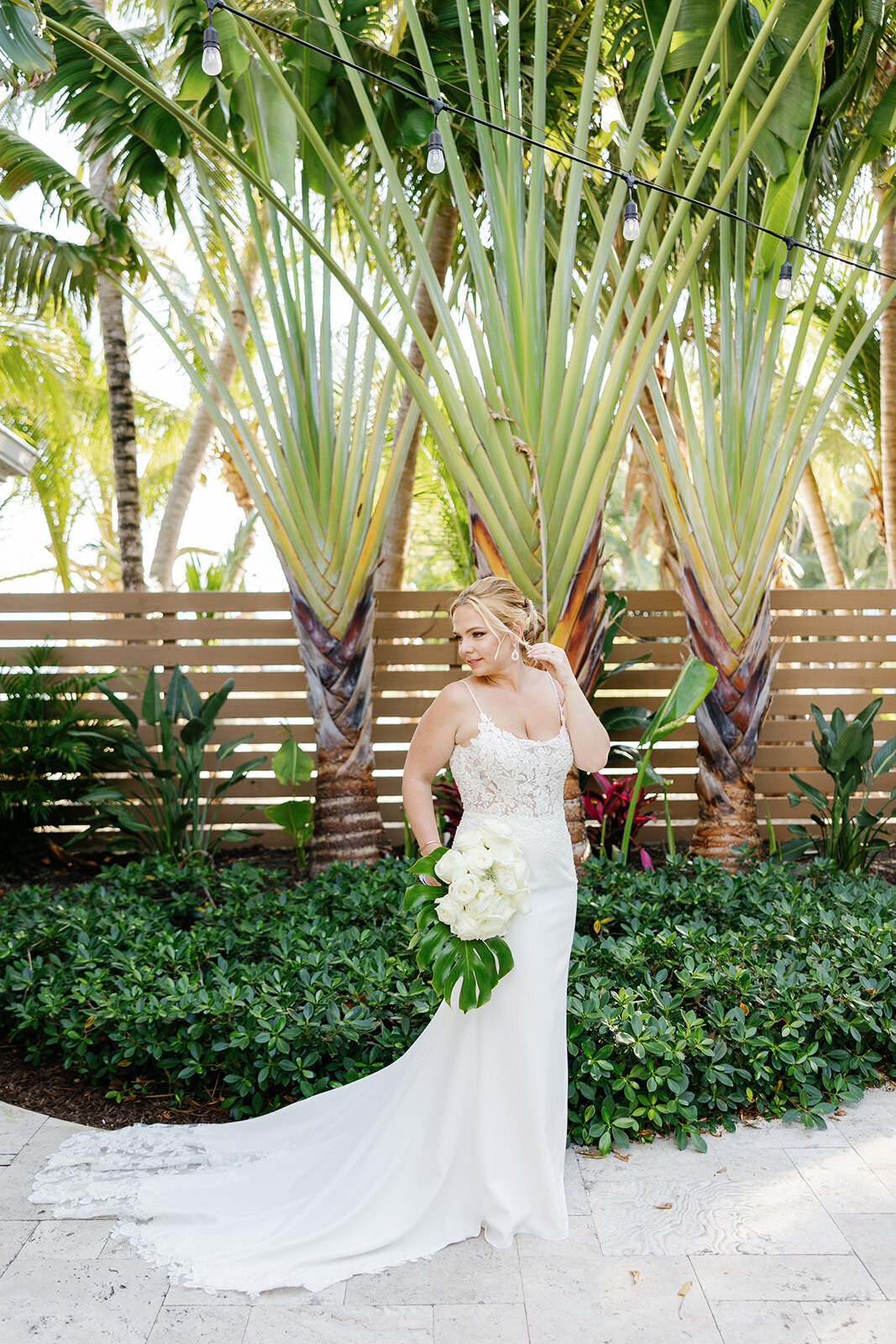 Stunning bridal portrait of Kelly in her wedding gown at La Siesta Marina Resort, Islamorada.
