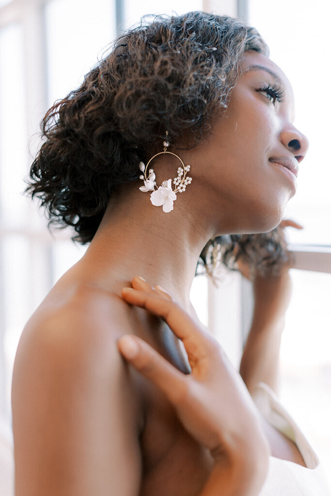 Cristy Earrings by Joanna Bisley Designs Photographed by Tess Lucas Photography. Featured on the Brontë Bride Vendor Guide.