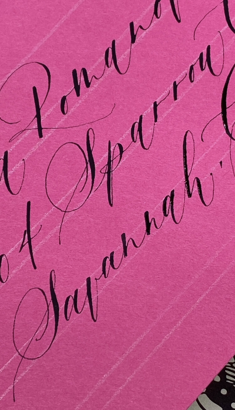 Custom name calligraphy in color pink special paper