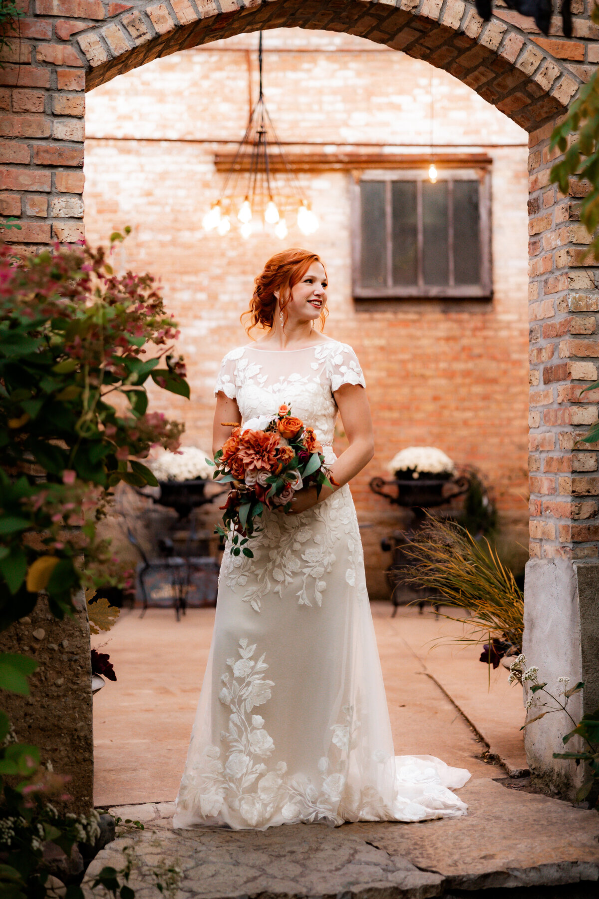 A portrait of a red head bride.