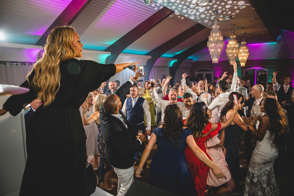 guests dancing at a colshaw hall wedding reception
