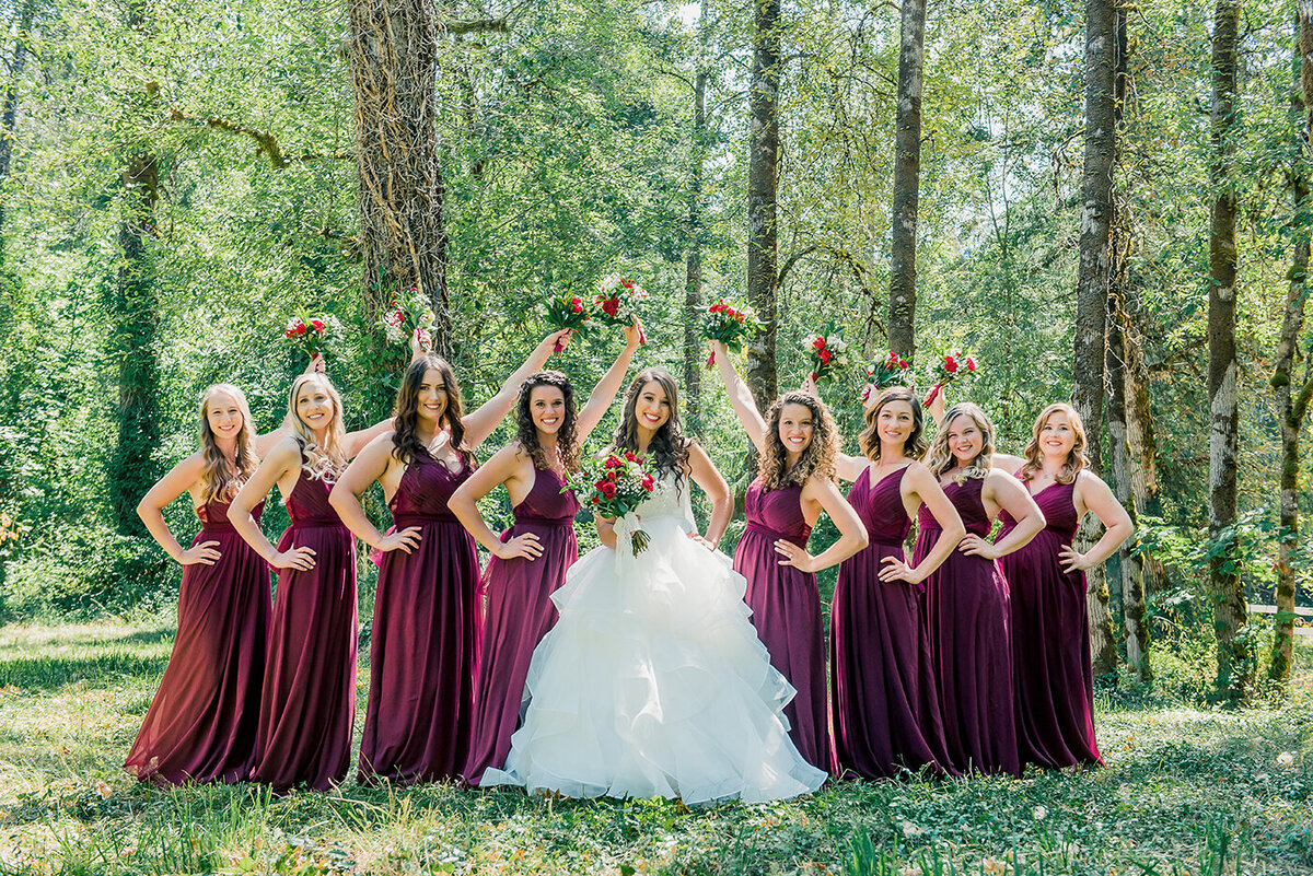 bride and bridesmaids posing